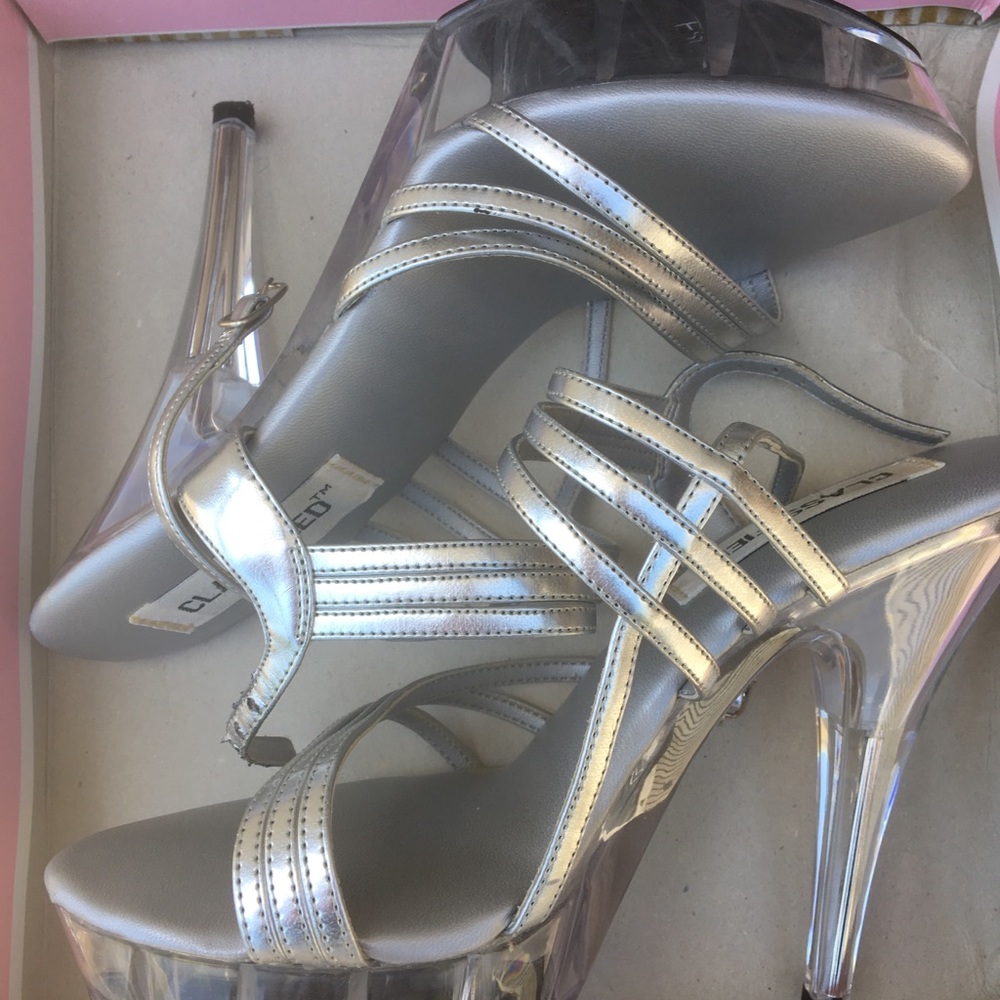 HOT Silver and Clear Stiletto Platform Heels